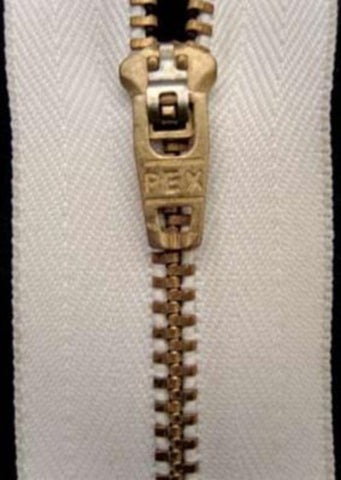 Z4096 18cm White Antique Brass Teeth No.4 Closed End Zip