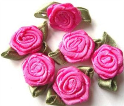 RB373 27mm Shocking Pink Satin Ribbon Rose - Ribbonmoon