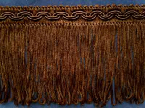 FT416 8cm Dark Brown Looped Fringe on a Decorated Braid - Ribbonmoon