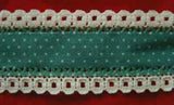 R6724 34mm Teal Cotton Polka Dot Ribbon with White Linen Lace Edges - Ribbonmoon