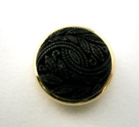 B15263 17mm Black Textured Shank Button with a Gilded Gold Poly Rim - Ribbonmoon