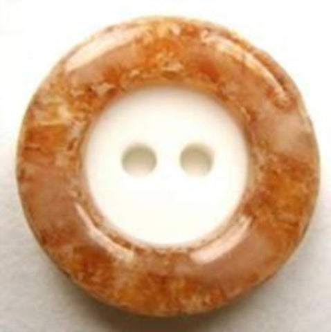 B16653 22mm White and Tonal Brown Marble Effect Rim 2 Hole Button - Ribbonmoon