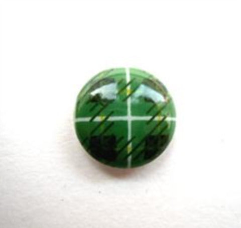 B9022 13mm Green Tartan Design Glossy Shank Button - Ribbonmoon