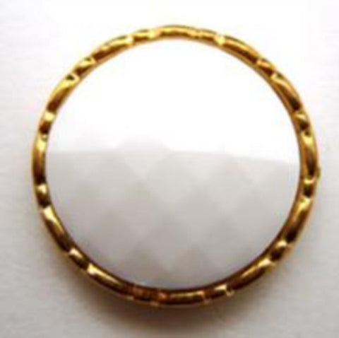 B14796 21mm White Honeycomb Shank Button, Gilded Gold Poly Rim - Ribbonmoon