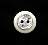 B17373 15mm Glitter Silver 2 Hole Button under a Clear Surface, White Rim - Ribbonmoon