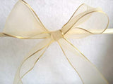 R4624 40mm Ivory Sheer Ribbon with Metallic Gold Borders - Ribbonmoon