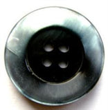 B17474 23mm Black Polyester 4 Hole Button-Blue Tint Pearlised Rim