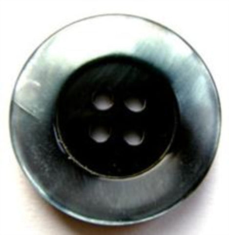 B17474 23mm Black Polyester 4 Hole Button-Blue Tint Pearlised Rim