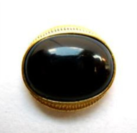 B12543 18mm Black Domed Oval Centre Shank Button, Gilded Poly Rim - Ribbonmoon