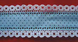 R6725 35mm Blue Cotton Polka Dot Ribbon with White Linen Lace Edges - Ribbonmoon