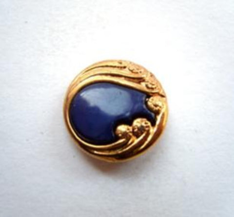 B9589 15mm Purple Blue Gloss Shank Button, Gilded Poly Gold Rim - Ribbonmoon