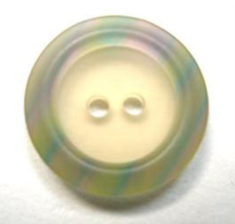 B16434 20mm Ivory Bone Sheen 2 Hole Button, Greens and Pink Rim - Ribbonmoon