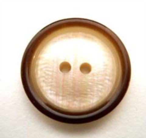 B10896 18mm Cream Centre, Iridescence Brown Rim 2 Hole Button - Ribbonmoon