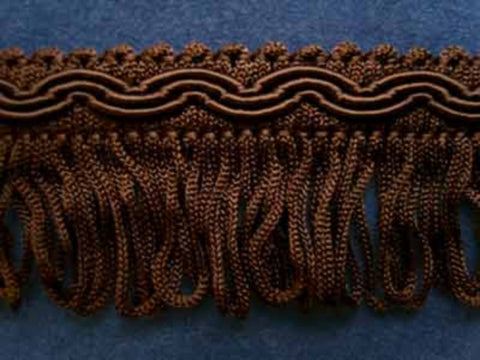 FT729 33mm Dark Chocolate Brown Looped Fringe on a Decorated Braid - Ribbonmoon