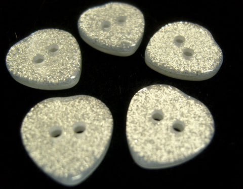 B16536 10mm Silver Glittery Love Heart Shape 2 Hole Button