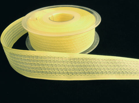 R0313 26mm Pale Primrose Woven Sheer Ribbon. Wire Edge