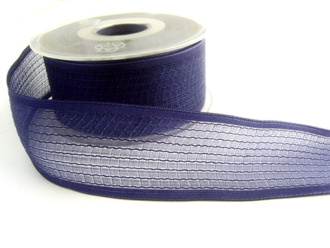 R0318 40mm Royal Navy Woven Sheer Ribbon. Wire Edge