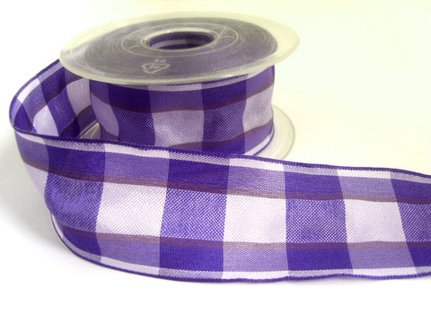 R0626 40mm Blue-Pearl-Blackberry Gingham Ribbon by Berisfords