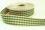 R0682 25mm Green-Cream Rustic Polyester Gingham Ribbon by Berisfords