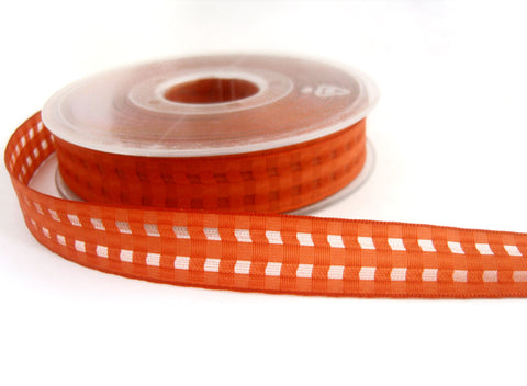 R1259 16mm Dusky Orange and Sheer Check Ribbon