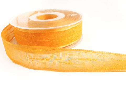 R1444 23mm Saffron Gold Feather Sheer Ribbon. Wire Edged, Berisfords