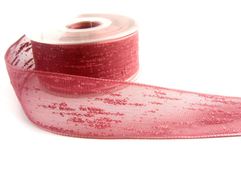 R1572 36mm Dusky Pink Feather Sheer Ribbon. Wire Edge, Berisfords