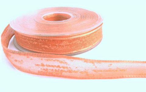 R1580 16mm Deep Apricot Feather Sheer Ribbon. Wire Edge, Berisfords