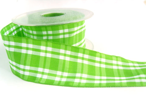 R1591 40mm Lime Green and White Polyester Gingham Ribbon