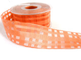 R2041 40mm Apricot Sheer Check Ribbon. Wire Edge