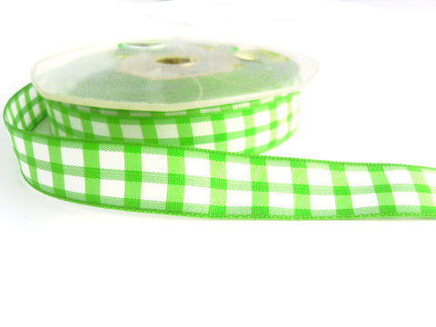 R2208 16mm Lime Green and White Polyester Gingham Ribbon