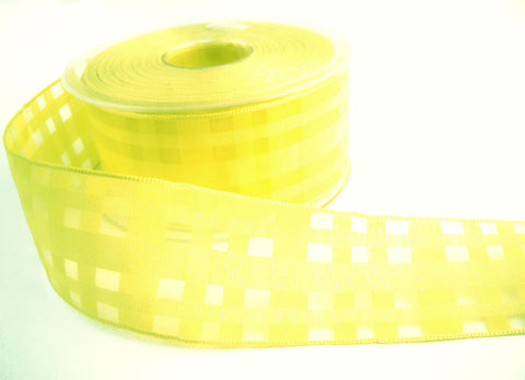 R2491 40mm Lemon Fine Grosgrain and Sheer Ribbon, Wire Edged