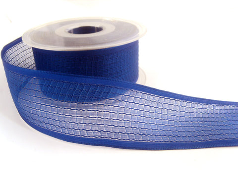 R2593 40mm Dark Royal Blue Woven Sheer Ribbon. Wire Edge