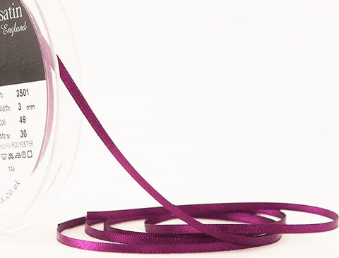 R3499 3mm Plum Double Face Satin Ribbon by Berisfords