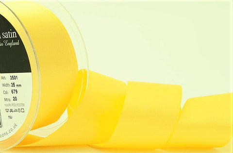 R3649 35mm Yellow Double Faced Satin Ribbon by Berisfords