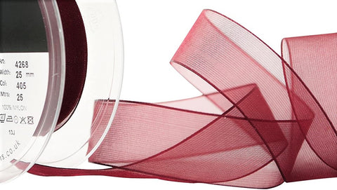 R4455 25mm Burgundy Nylon Sheer Ribbon by Berisfords