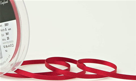 R5758 5mm Cardinal Red Double Face Satin Ribbon by Berisfords