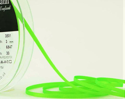R5819 3mm Fluorescent Green Double Face Satin Ribbon by Berisfords