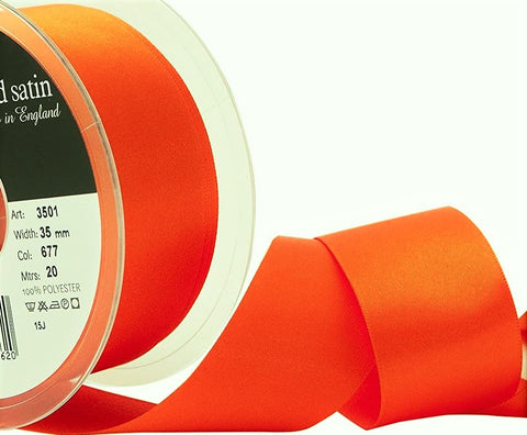 R5867 35mm Flame Orange Double Face Satin Ribbon by Berisfords