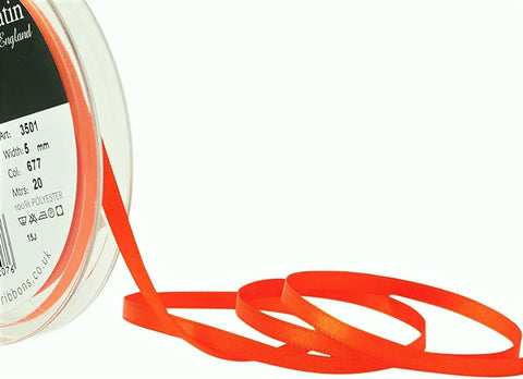 R5992 5mm Flame Orange Double Face Satin Ribbon by Berisfords