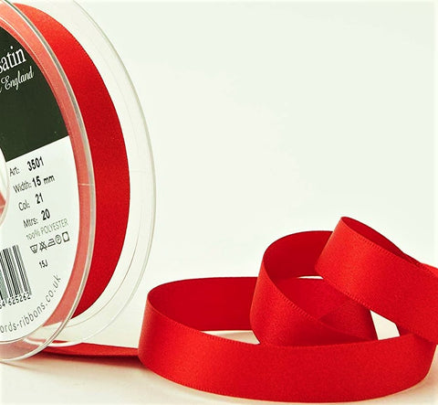 R5997 15mm Poppy Red Double Face Satin Ribbon by Berisfords