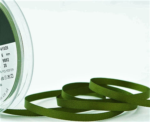 R6529 6mm Moss Green Polyester Grosgrain Ribbon by Berisfords