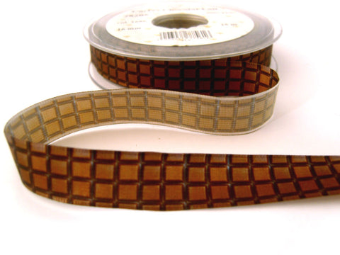 R7295 16mm Browns Chocolate Square Design Ribbon