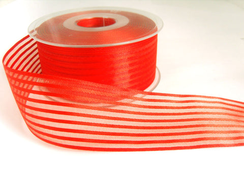 R7492 40mm Flame Orange Satin and Sheer Stripe Ribbon