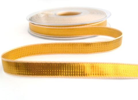 R7530 10mm Deep Gold Metallic Lurex Ribbon with Cream Borders