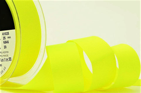 R7605 25mm Fluorescent Yellow Polyester Grosgrain Ribbon by Berisfords