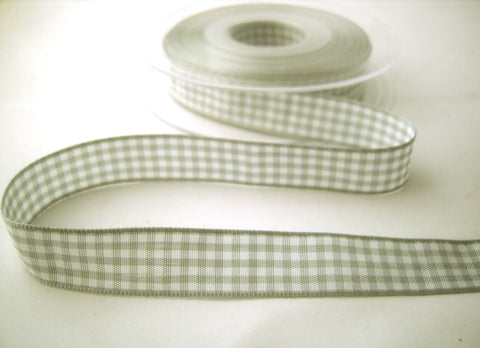 R7719 15mm Grey Polyester Gingham Ribbon by Berisfords