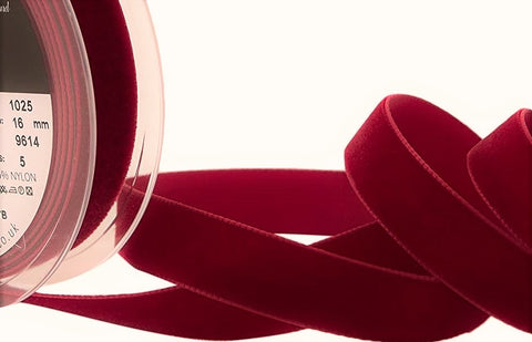 R8799 16mm Dark Red (Cardinal) Nylon Velvet Ribbon by Berisfords