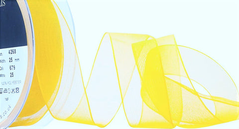 R9489 25mm Yellow Nylon Sheer Ribbon by Berisfords